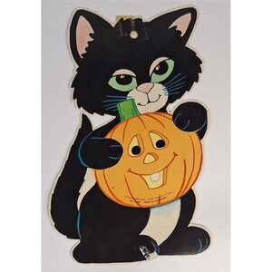 Vintage Fun World Halloween Cut Out Black Cat With Pumpkin Jack O Lantern...